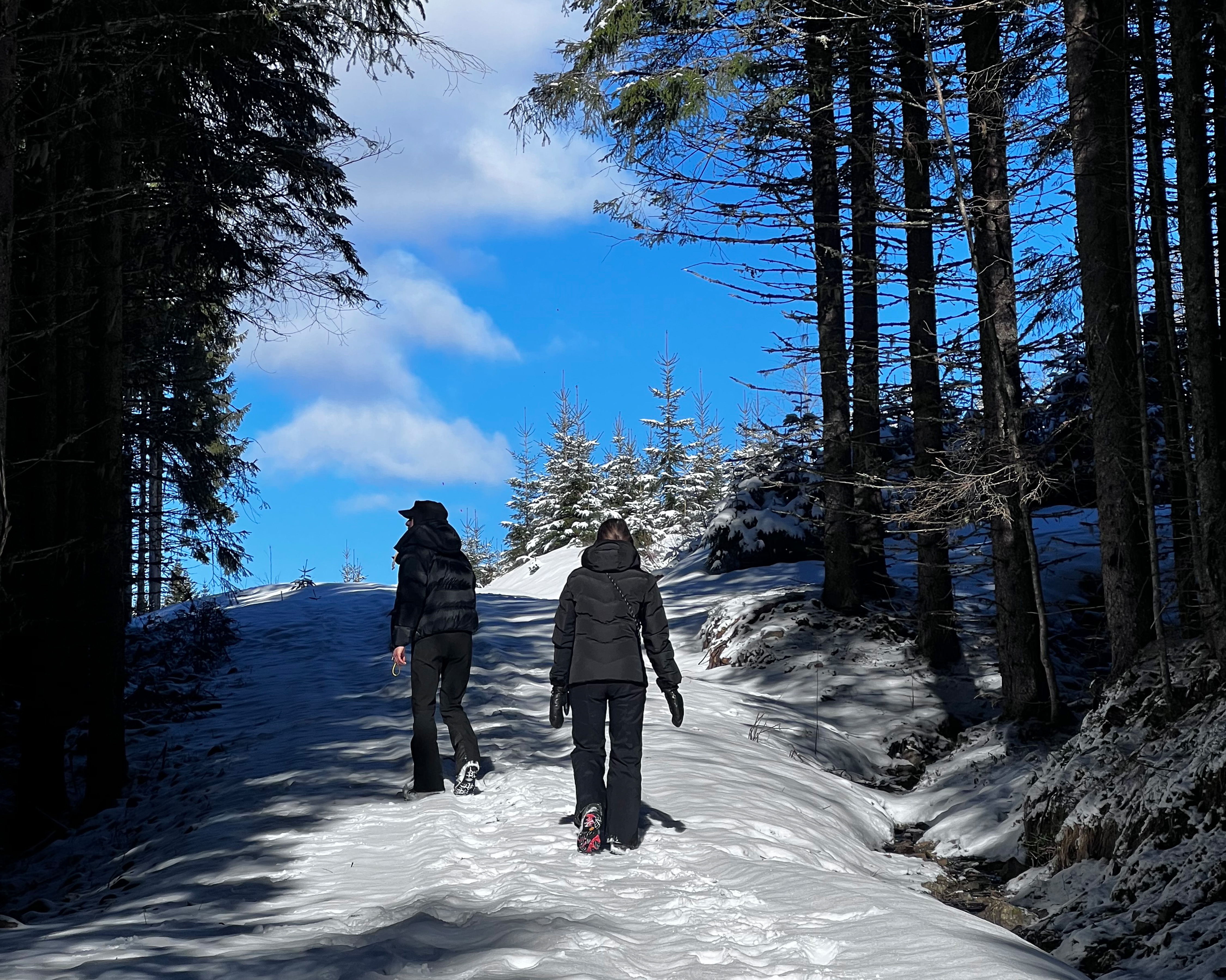 To people walking in the snow