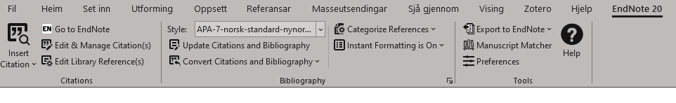 EndNote verktøylinje Word