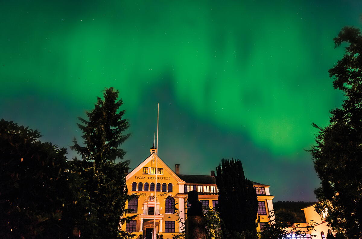 Northern Lights (Aurora Borealis) above the VUC Kaarstad building.